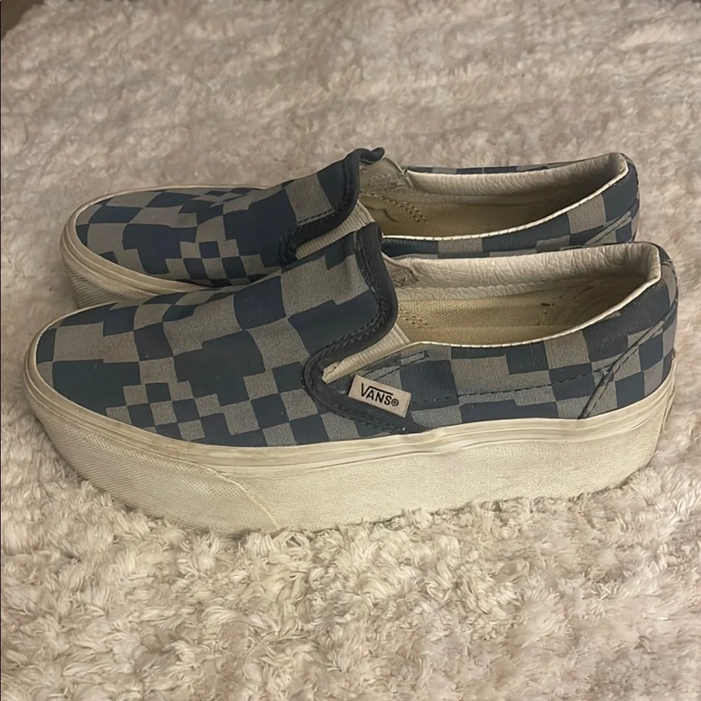 Vans Classic Stacked Platform Blue and Gray Checkered Slip-Ons 5 M 6.5 W - Picture 3 of 11